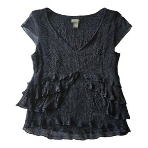 Women’s Black Ruffled V-Neck Blouse